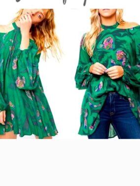 Free People Drift Away Psychedelic Print Flowy Dress Size L